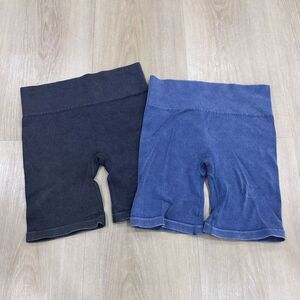 Gilly Hicks Ribbed Biker Shorts, Set of 2, Black and Blue, Size XS